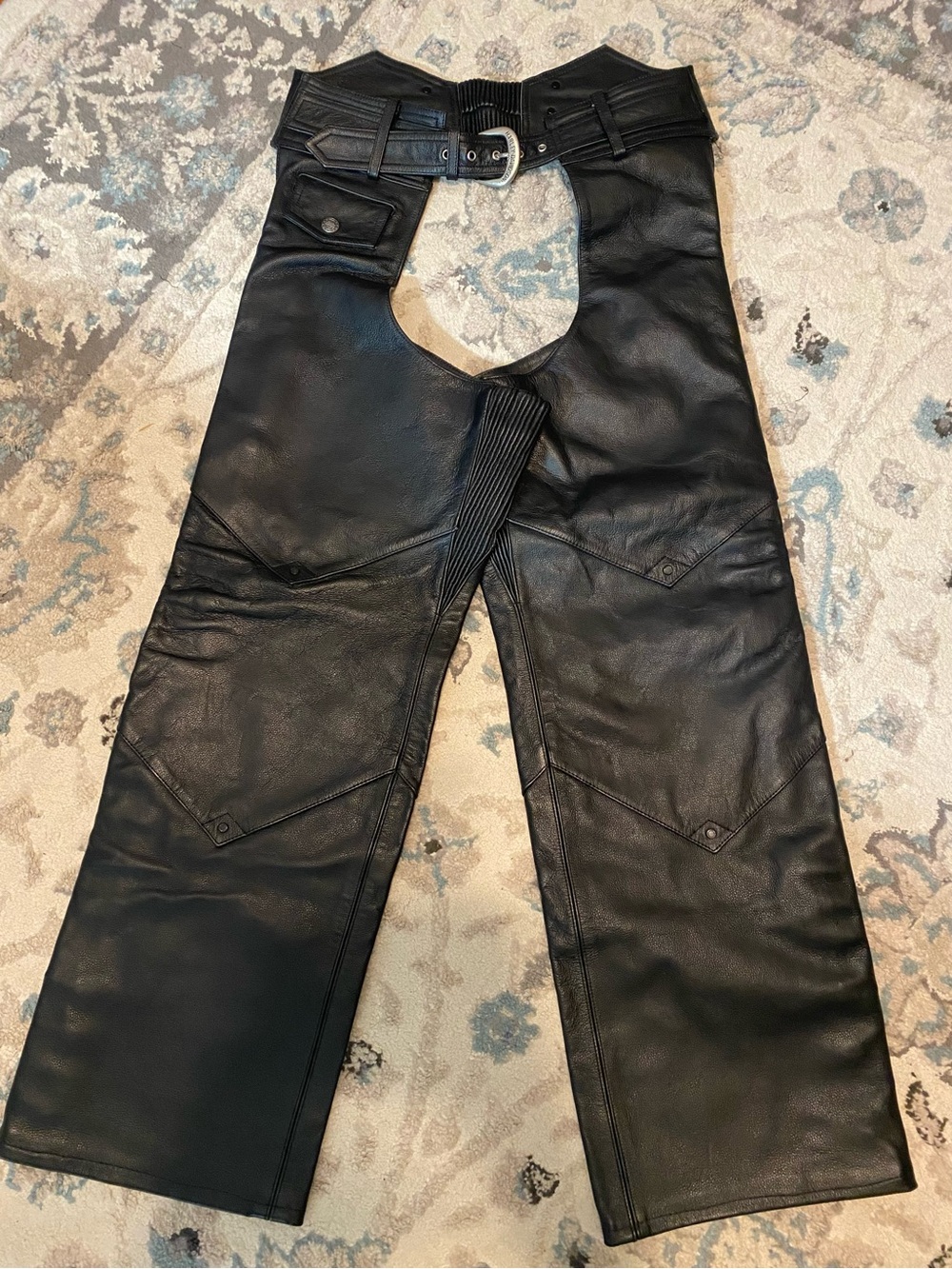 Women’s XL Black Leather Chaps - Rugged Motorcycle Style